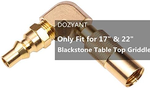 DOZYANT 12ft RV Propane Quick Connect Hose with Elbow Conversion Fitting for Blackstone 17inch and 22inch Table Top Griddle - 1/4 inch Safety Shutoff Valve & Male Full Flow Plug