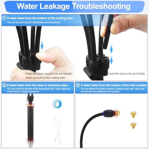 Misters for Outside Patio, Adjustable 4.1FT Standing Misting Cooling System with 26.2FT (8M) Water Supply Line， Outdoor Water Mist Hose for Cooling Backyard Garden Pool Tanning BBQ Kids Playing