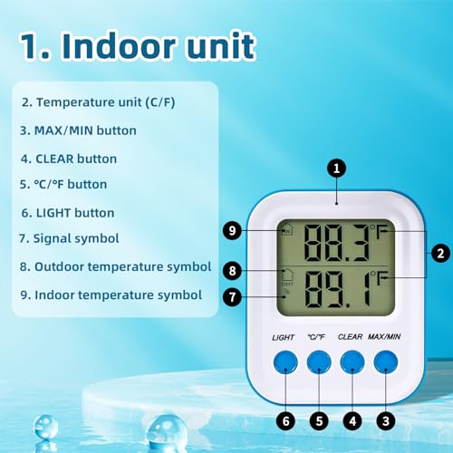BlueBay Wireless Pool Thermometer,Floating Easy Read, Digital Pool Thermometer Set with Indoor/Water Temperature Monitor, IPX7 Waterproof, for Swimming Pools, Hot Tubs, Spa, Small Ponds, Aquariums