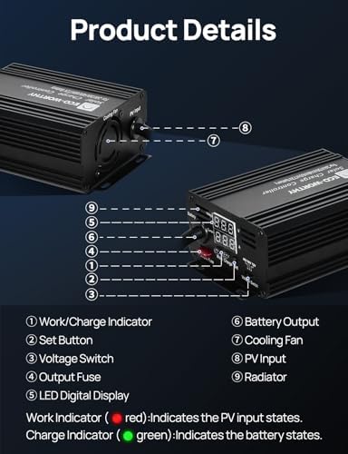 ECO-WORTHY 12A Boost MPPT Solar Charge Controller Solar Panel Regulator for 48V/60V/72V Lead-Acid, LiFePO4, Gel, Flooded Batteries .etc in Golf Cart Electric Vehicles and Solar System