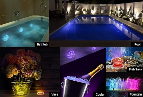 LOFTEK Submersible LED Lights with Remote, 13 LED Pool Lights for Inground Above Ground Pool with Magnets &Suction Cups,16 Color Changing Underwater Light for Ponds Battery Operated, 6 Pack