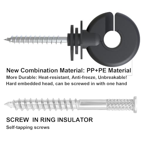 100 Pcs Black Electric Fence Insulator Screw-in Insulator Fence Ring Post Wood Post Insulator and 1 Pc Free Insulator Socket Tool (Grid System Accessories for Animal Husbandry Electronic)