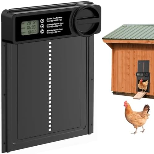 Automatic Chicken Coop Door - Aluminum Auto Chicken Coop Opener with Anti-Pinch Sensor, Battery Powered Chicken Door with Smart Timer & LCD Display, Waterproof
