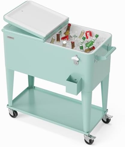VINGLI 80 Quart Rolling Ice Chest, Portable Patio Party Bar Drink Cooler Cart, with Shelf, Beverage Pool with Bottle Opener