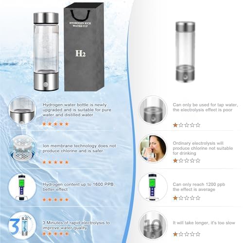 Hydrogen Water Bottle,Rechargeable Hydrogen Water Bottle Generator, Portable Hydrogen Water Ionizer Machine for Sports & Outdoors