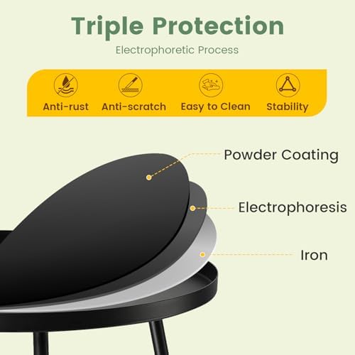 danpinera Outdoor Side Tables, Weather Resistant Steel, Small Round End Table for Patio Yard Balcony Garden Bedside Black