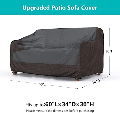 Patio Sofa Cover Waterproof - Heavy Duty 2-Seater Outdoor Couch Cover Patio Furniture Covers with Air Vent and Handles, 60" L×34" D×30" H, Black