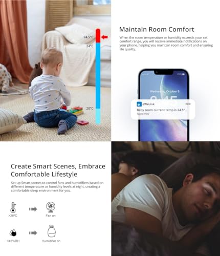 SONOFF SNZB-02P Zigbee Temperature Humidity Sensor, Indoor Thermometer Hygrometer with Alert, Works with Alexa & Google Home for Remote Monitoring and Home Automation, ZigBee 3.0 Hub Required (1)