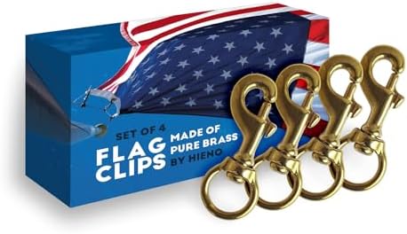 Flag Clips for Rope 4-Pack - Durable 3.2” Bronze Brass Snap Clip with Swivel Eyelet - Best for Flag Poles with Halyard Rope - 4 PCS Flag Pole Clips by Hieno Supplies - Flag Rope Clips for Flagpole