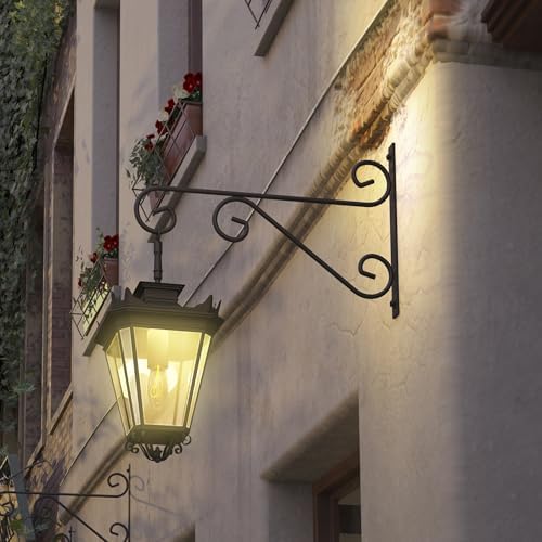 2 Pack 16 Inch Plant Hangers Outdoor Bracket, Indoor Wall Mount Metal Heavy Duty Rust-Resistant Bird Feeder Plant Hooks for Hanging Planters, Flower Baskets, Black