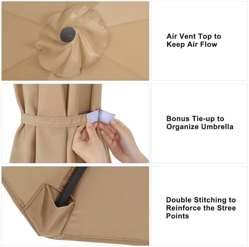 ABCCANOPY 9ft Outdoor Umbrella Replacement Top Suit 8 Ribs (Khaki)