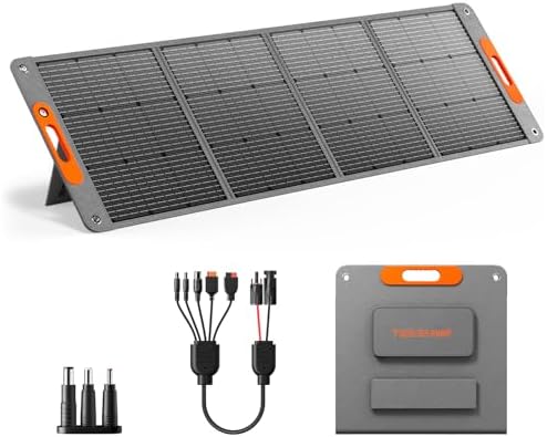 200W Portable Solar Panel for Power Station, 24% High Efficiency ETFE Foldable Solar Panel Charger, QC3.0, Type-C 60W, MC4 Output, IP65 Waterproof, for Outdoor Camping, RV, Emergency Power Supply
