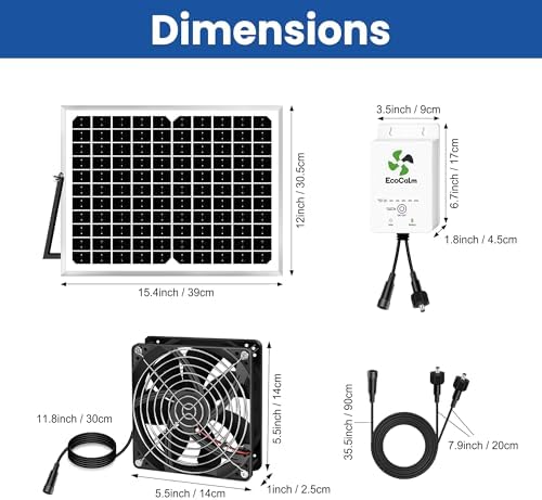 Solar Exhaust Fan for Chicken Coop with Battery, Solar Powered Fan with 25W Bifacial Solar Panel & Dual 5.5" Fans Kits