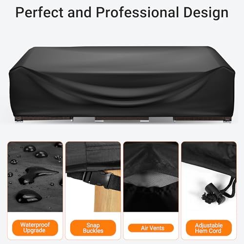 WLEAFJ Patio Furniture Covers Rectangle, Outdoor Table Covers Waterproof, Heavy Duty Outdoor Furniture Cover, Patio Sectional Set Cover 90" L x 64" W x 28" H, Black