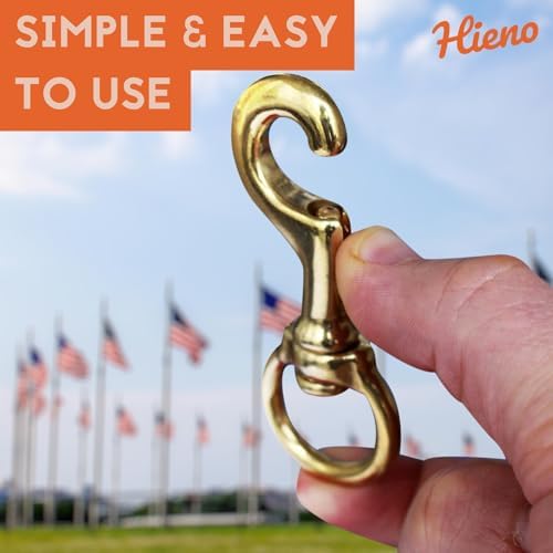 Flag Clips for Rope 4-Pack - Durable 3.2” Bronze Brass Snap Clip with Swivel Eyelet - Best for Flag Poles with Halyard Rope - 4 PCS Flag Pole Clips by Hieno Supplies - Flag Rope Clips for Flagpole