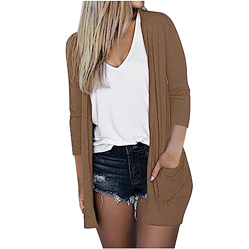 Lightweight Cardigan for Women 2024 Fall Casual Solid Long Sleeve Open Front Cardigans Outwear with Pockets