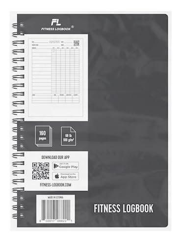 Fitness Logbook (Black) - A5 Undated Workout Journal For Men & Women - Plastic Cover & Thick Paper - Planner Log Book To Track Weight Loss, Muscle Gain, Gym Exercise, Bodybuilding Progress