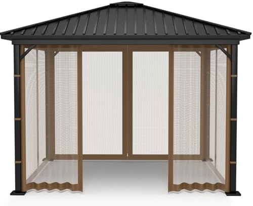 Gazebo Replacement Netting Screen Mosquito Net Screen Walls for 10 x 10 ft Outdoor Gazebo Canopy, 4-Panel with Double Zippers for Outdoor Patio (Only Netting)