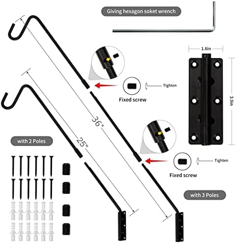 Juegoal 2 Pack Heavy Duty Deck Hook, 25 Inch to 36 Inch Wall Mounted Extended Reach Deck Hook Wall Pole Plant Bracket for Hanging Bird Feeder, Plants, Suet Baskets, Lanterns, Wind Chimes