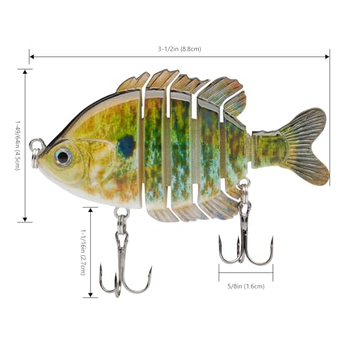 BASSDASH SwimPanfish Multi Jointed Panfish Bluegill Swimbaits Hard Topwater Bass Lures Fishing Lure Crank Saltwater 3.5in/0.85oz