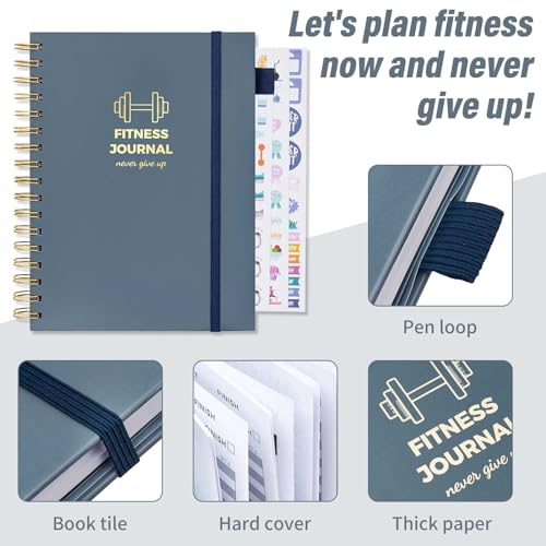 Fitness Journal for Women and Men, 8.8" x 6.6", Workout Log Sprial Book Planner for Tracking Progress and Achieving Your Wellness Goals, Black