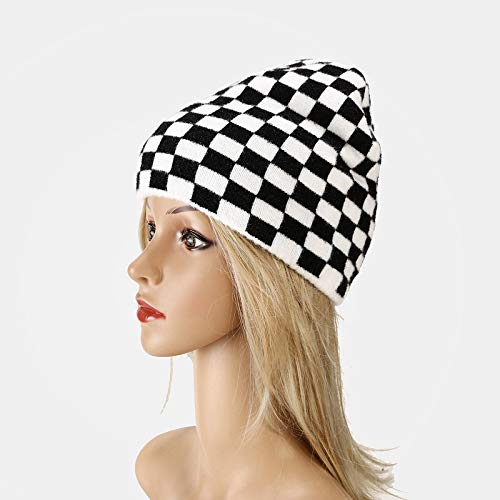 Newfancy Women Men Winter Hats Checkered Checkerboard Pattern Beanie Knitted Soft Warm Slouchy Skull Ski Cap