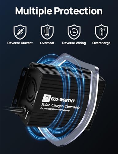 ECO-WORTHY 12A Boost MPPT Solar Charge Controller Solar Panel Regulator for 48V/60V/72V Lead-Acid, LiFePO4, Gel, Flooded Batteries .etc in Golf Cart Electric Vehicles and Solar System
