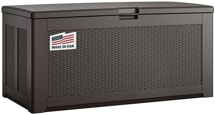 Rubbermaid Extra Large Resin Outdoor Storage Deck Box (134 Gal), Weather Resistant, Brown, Deck Organization for Home/Backyard/Pool Chemicals/Toys/Garden Tools/Porch/Patio Cushions