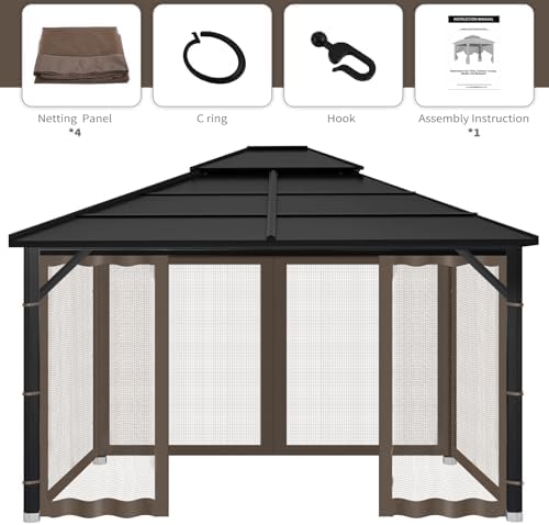 Gazebo Replacement Mosquito Netting Outdoor Universal Gazebo Canopy 4-Panels Screen Sidewalls with Zipper for Patio Garden Yard Backyard (Mosquito Net Only) (10x10, Coffee)