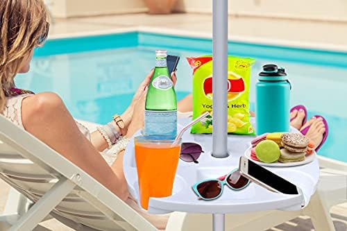 AMMSUN 17" Beach Umbrella Table Tray with 4 Cup Holders, 4 Snack Compartments for Beach, Patio, Garden, Swimming Pool 17 Inch, White