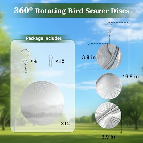 Bird Deterren for Outside Patio, High Reflective Round Bird Scare Devices Wind Spinners Outdoor Decor, 3D Mirror Bird Reflectors to Keep Swallows Sparrow Away Garden Porch Pool Windows