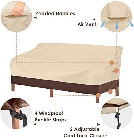 Vailge Heavy Duty Patio Sofa Cover, 100% Waterproof 3-Seater Outdoor Sofa Cover,Lawn Patio Furniture Covers with Air Vent and Handle,60"W x 35"D x 35" H,Beige&Brown