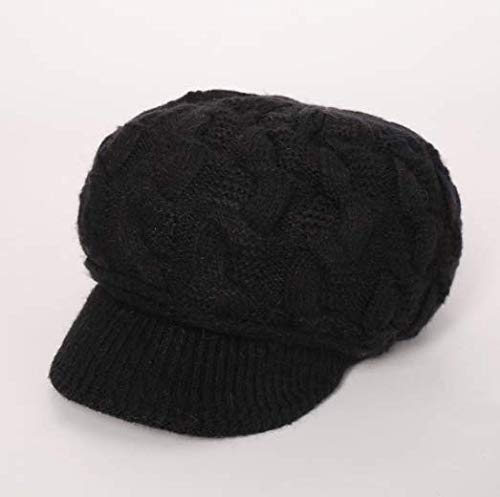 Blufly Winter Hats Cable Knitted Beanie Hat with Visor Beret Ribbed Ski Beanie Cap Slouchy Skull Hat Cap Headwear for Women and Girls (Black)