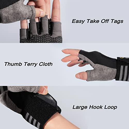Glofit Workout Gloves with Wrist Wrap Support for Men & Women, Weight Lifting Gloves with Cuved Open Back Fingerless for Cycling, Gym, Training, Crossfit (Small, Black)