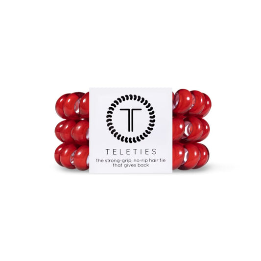 TELETIES - Spiral Hair Coils - Ponytail Holder Hair Ties for Women - Phone Cord Hair Ties - Strong Grip, No Rip, Water Resistant, No Crease Hair Tie Coils - 3 pack (Large, Scarlet Red)