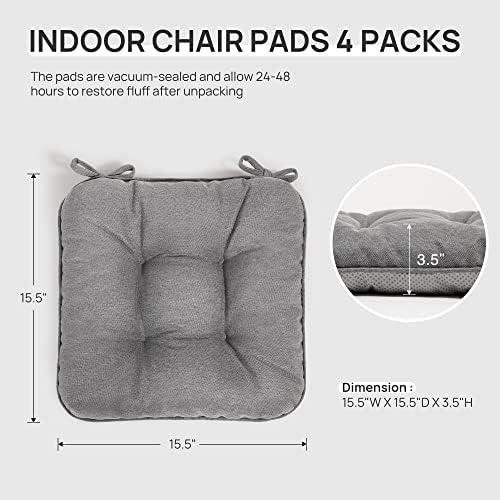Love's cabin Memory Foam Chair Cushions Set of 4, Outdoor/Indoor Chair Pads for Dining Chairs 4 Pack, Seat Cushions for Kitchen, Dining Room, Office, Patio Chairs, 15.5"x15.5"x3.5" Grey