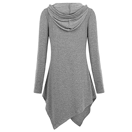 JEsilunmaMY Womens Hoodies Long Sleeve V Neck Irregular Hem Pullover Tops Solid Color Loose Patch Pocket Hooded Sweatshirt (Grey,Small)