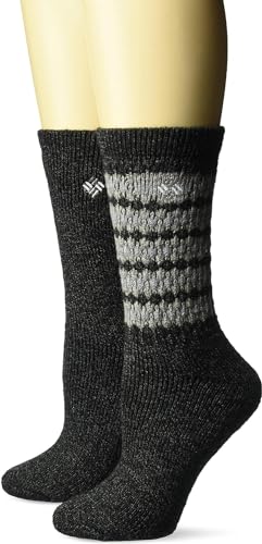 Columbia Women's 2 Pack Textured Wool Crew Socks, Black Marl, Shoe Size 4-10