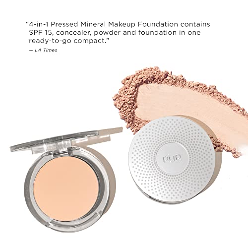 PUR Beauty 4-in-1 Pressed Mineral Makeup Powder Foundation with SPF 15 - Concealer & Finishing Compact Pressed Powder for Face - Buildable Medium to Full Coverage Foundation Powder (Beige)