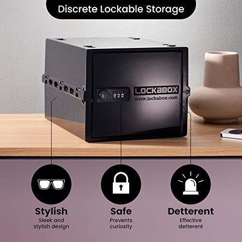 Lockabox One™ | Premium Lock Box | Medium Combination Lock Box For Food, Medicine & Home Safety | External Size 12 x 8 x 6.6 inches (Jet)