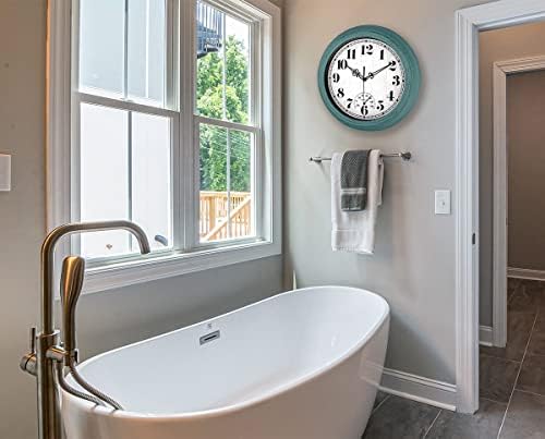 zyzamay 12 Inch Indoor Outdoor Clocks,Waterproof Wall Clock with Thermometer,Easy to Read,Non-Ticking Battery Operated Quality Quartz Clock, Decorative for Patio,Porch,Pool,Bathroom,Deck(Green)
