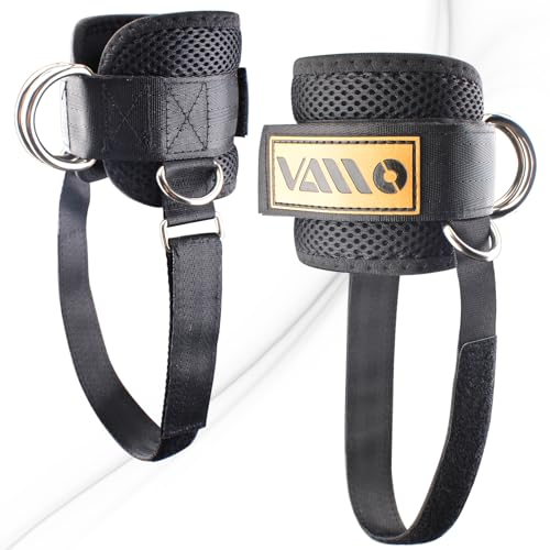 VAIIO Adjustable Comfort fit Neoprene, Ankle Straps for Cable Machines, 5 D-Ring Design & Extra Strap -The extra strap under your feet boosts stability for maximum thigh and leg activation in each rep