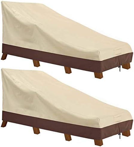 Vailge Waterproof Patio Chaise Lounge Cover, 600D Heavy Duty Outdoor Lounge Chair Covers,UV Resistant Patio Furniture Covers,2 Pack-Medium,Beige & Brown