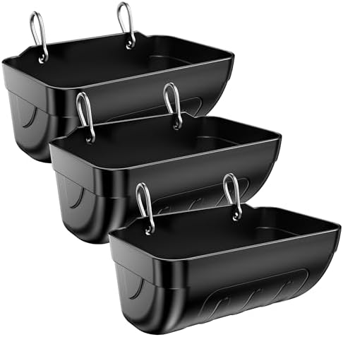 Goat Feeders Hanging 3 Pack 3.5 Quart, Chicken Waterer Feeder Trough for Poultry Livestock Black