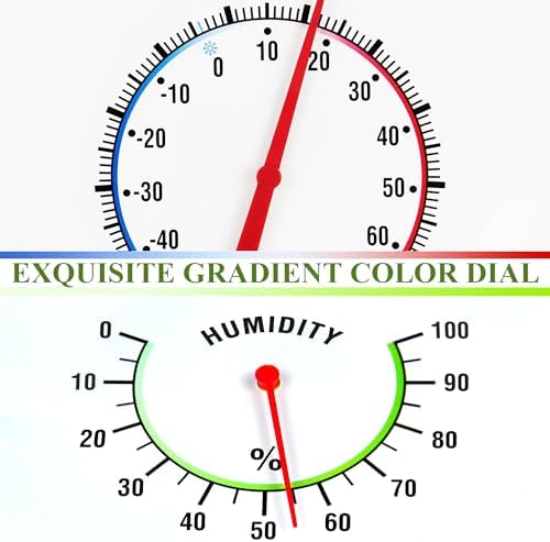 Circrane 13.25 Inch Round Thermometer with Hygrometer, Large Indoor Wall Patio Bimetal Weather Thermometer, No Battery Required, Black