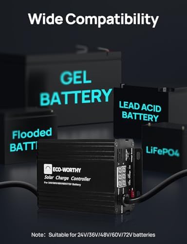 ECO-WORTHY 12A Boost MPPT Solar Charge Controller Solar Panel Regulator for 48V/60V/72V Lead-Acid, LiFePO4, Gel, Flooded Batteries .etc in Golf Cart Electric Vehicles and Solar System