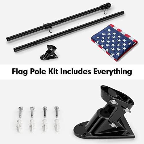 American Flag and 6ft Heavy Duty Flag Pole Kit for House Outside - 3x5 Embroidered USA Flag, Tangle Free Steel Black Pole With Bracket for Residential, Commercial, Outdoors Garden