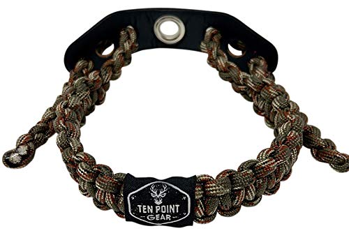 Ten Point Gear Bow Archery Wrist Sling 550 Paracord - Survival Hunting Shooting - Durable Leather with Metal Grommet (Multiple Camo Options) (Flo-Green & Camo)