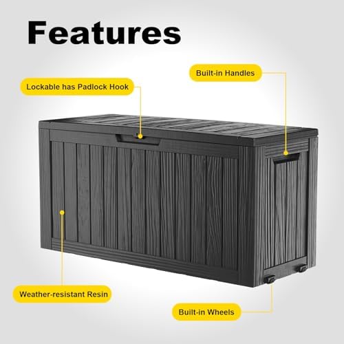 Outdoor Storage Box with Wheels – 75 Gallon Mobile Waterproof Resin Deck Box, Lockable Storage for Patio Cushions, Garden Tools, Pool Accessories – UV-Resistant Storage Bench for Backyard & Deck