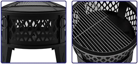 Fire Beauty 26" Steel Fire Pit with Grill & Diamond Mesh Design,360° Airflow Tech for 80% Less Smoke,XL Flames,Heavy-Duty Portable Outdoor Fire Bowl for Camping, Backyard, Beach (22lbs, 4 Handles)